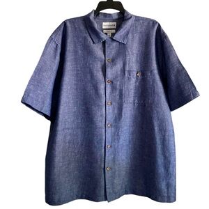 Saddlebred Blue Classic Fit Cotton Linen Men’s Button Down Short Sleeve Shirt